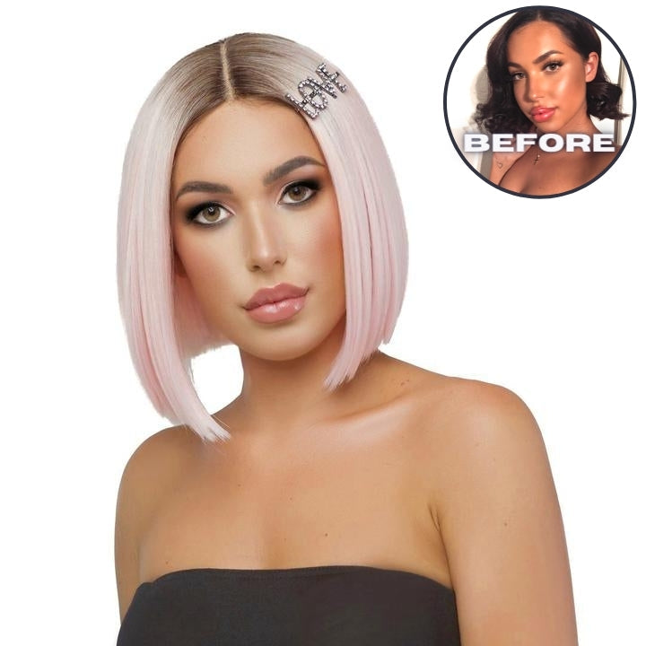 Tati - rooted pastel pink bob lace front wig